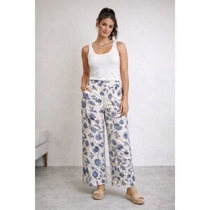 Ella Moss Linen Blend Wide Leg Floral Print Pants Size L